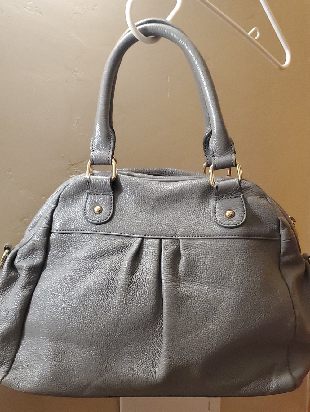 Ruby Katz Gray Leather Tote Bag W/ Blue Interior